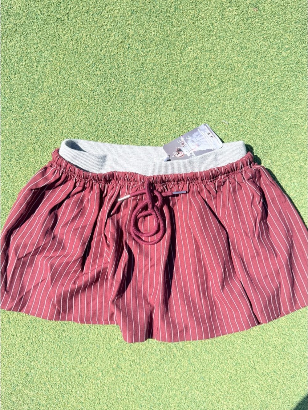 Striped Rust Drawstring Skater Skort
